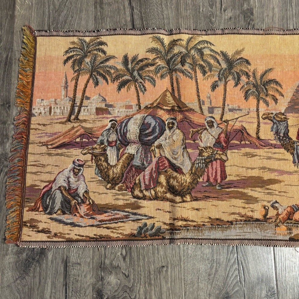 Vintage Wall Hanging Wall Decor Tapestry Middle Eastern Egyptian Desert Scene - Picture 4 of 9